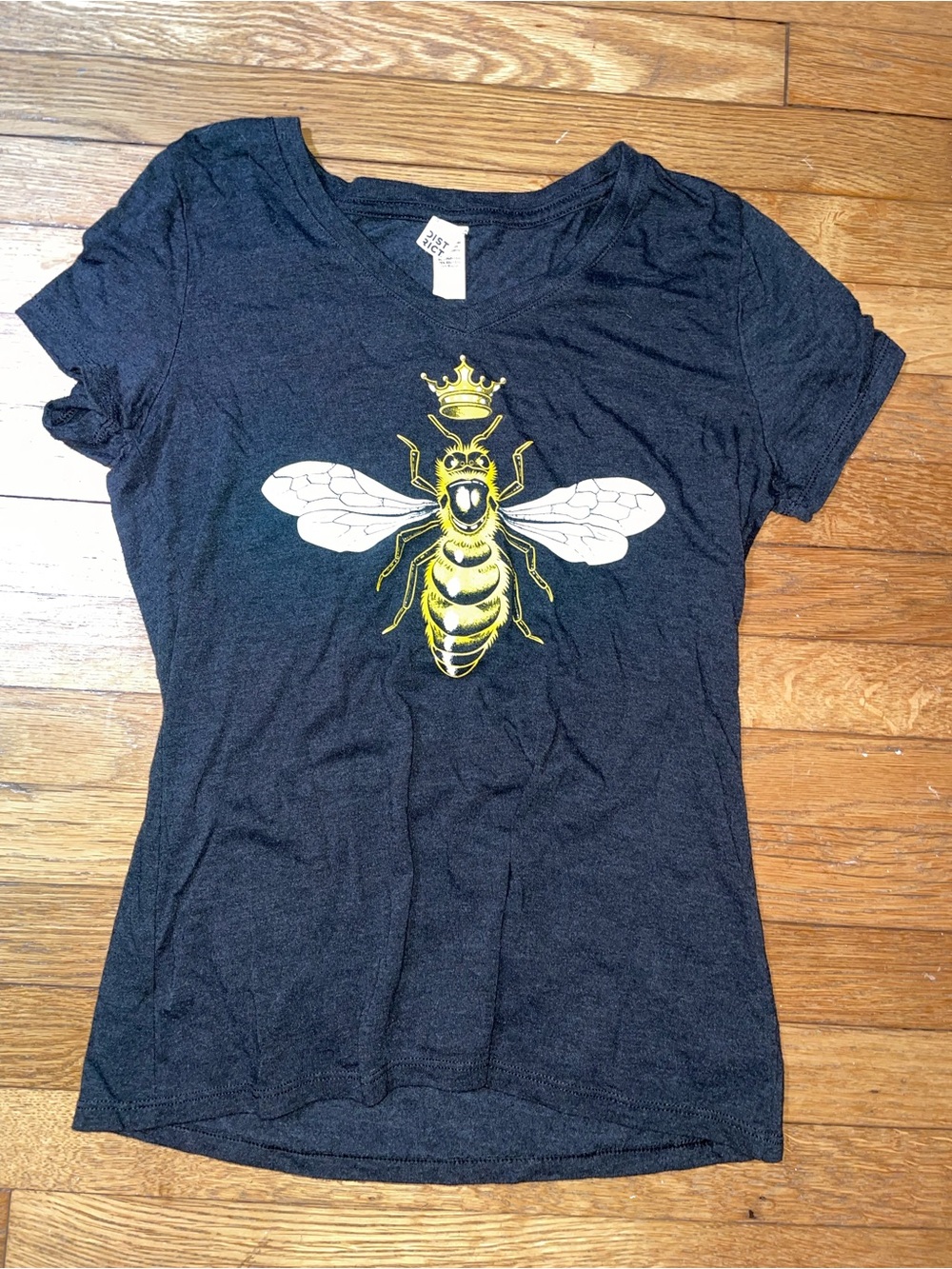 District Women's Black Tee with Yellow & White Bee Crown Graphic